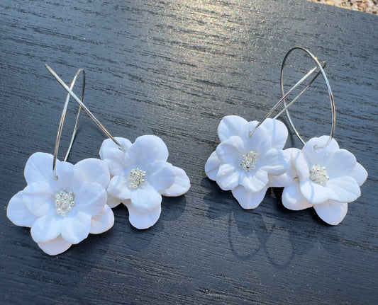 White flower hoop earring