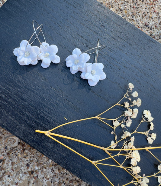 White flower hoop earring