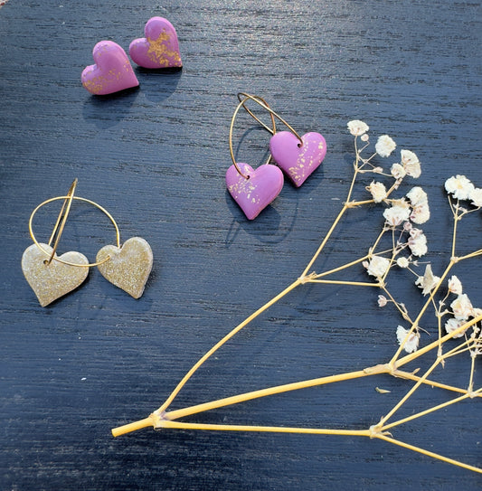 Glitter heart earring with gold hoop