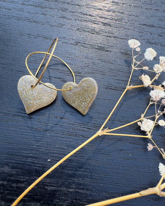Glitter heart earring with gold hoop